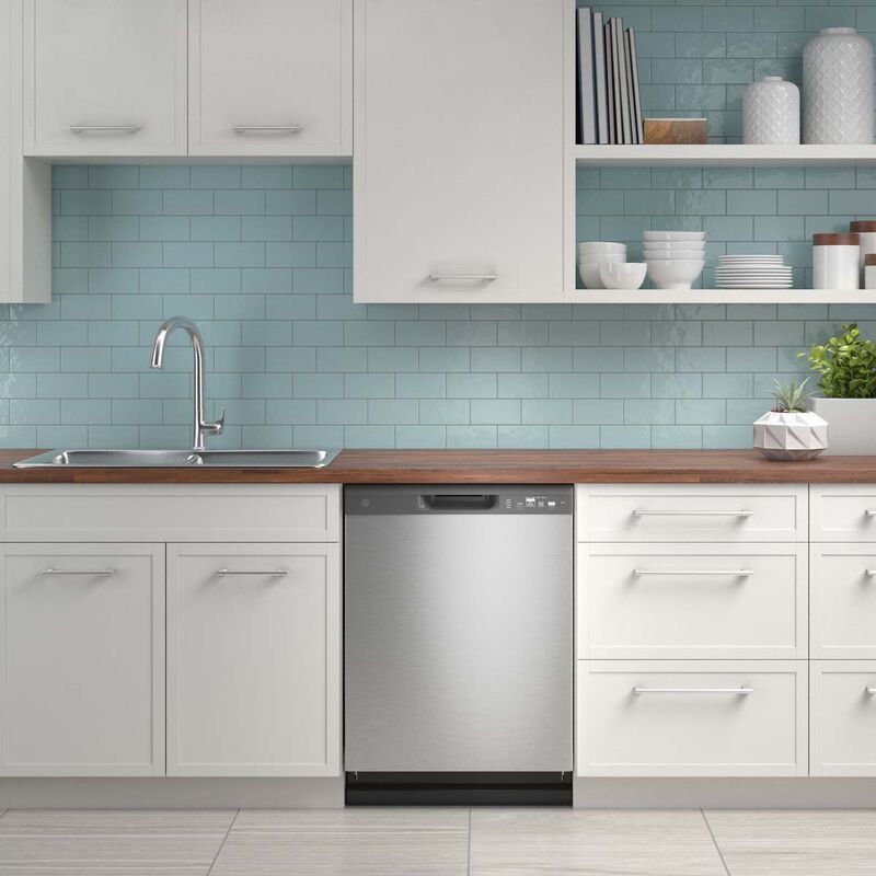 GE 24 in. Front Control Flush-Mount Dishwasher with 59 dBa Sound Level, Dry Boost & Pocket Handle - Stainless Steel, , hires