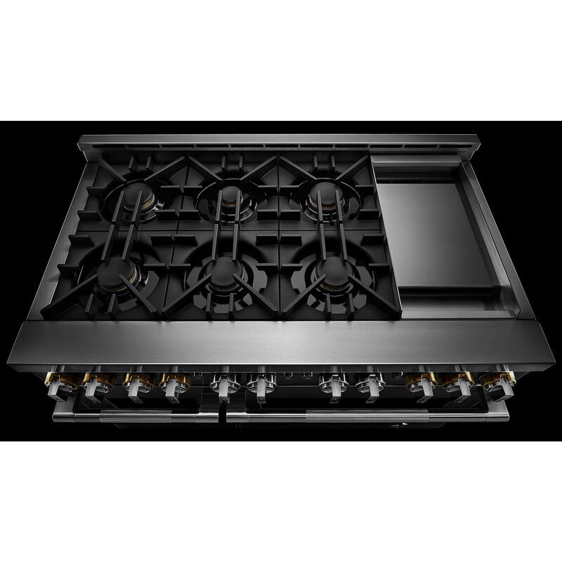JennAir Rise Series 48 in. 6.3 cu. ft. Smart True European Convection Double Oven Gas Range with 6 Sealed Burners & Griddle - Stainless Steel, , hires