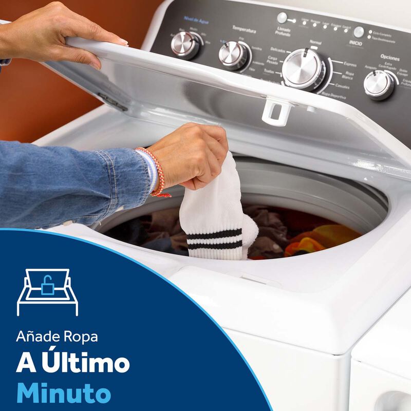 GE 27 in. 4.5 cu. ft. Top Load Washer with Spanish Panel, Wash Modes Soak, Power, True Dual-Action Agitator & Sanitize with Oxi - White, , hires