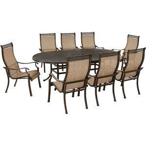 Hanover Manor 9-Piece Outdoor Dining Set with 8 Sling Dining Chairs and 95-in. x 60-in. Oval Cast-Top Dining Table, , hires