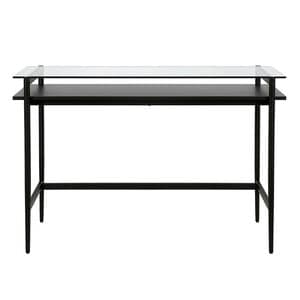 Hudson & Canal Computer Desk/Workcenter OF0645 - Black Metal and Glass, , hires