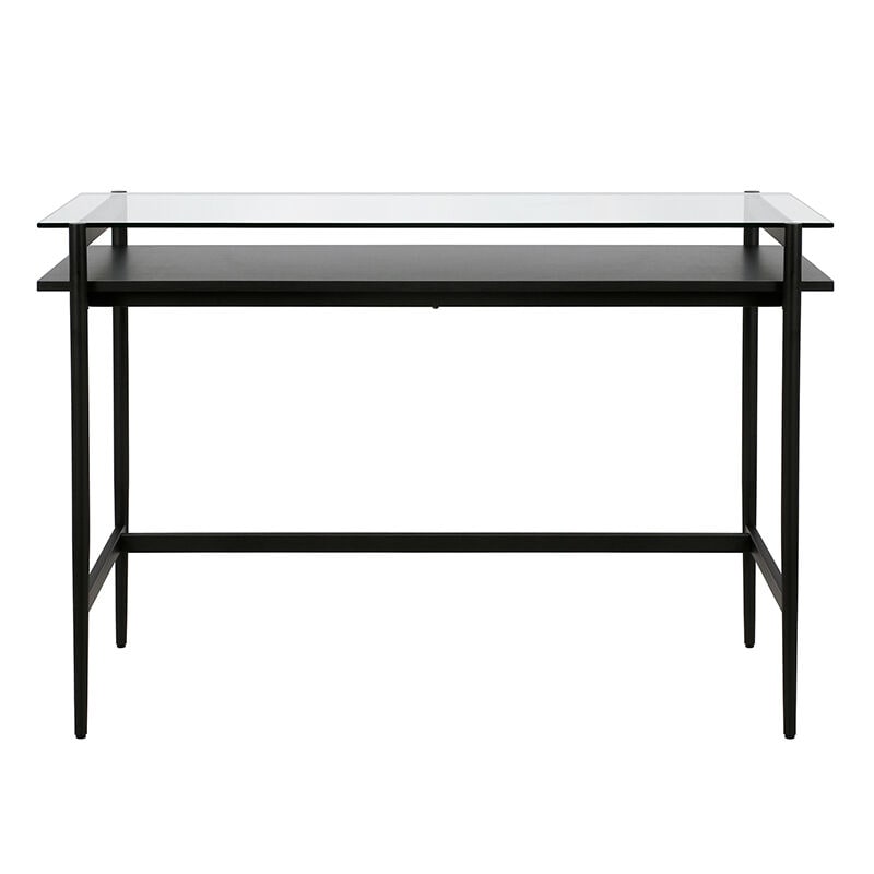 Hudson & Canal Computer Desk/Workcenter OF0645 - Black Metal and Glass, , hires