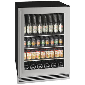 U-Line 1 Class Series 24 in. Built-In/Freestanding 5.7 cu. ft. Compact Beverage Center with Adjustable Shelves & Digital Control - Stainless Steel, , hires