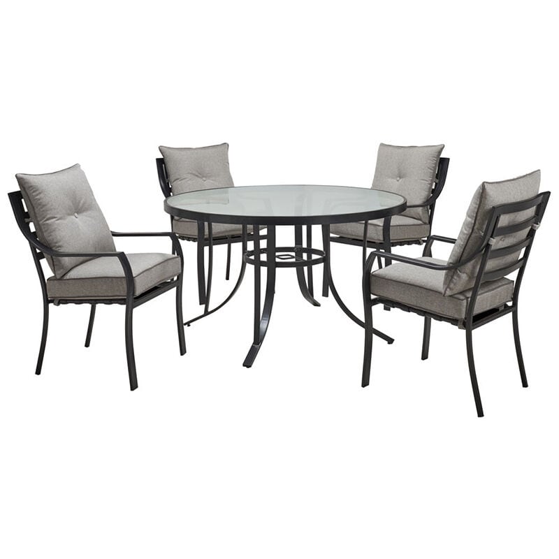 Hanover Lavallette 5-Piece 52" Round Glass Top Dining Set - Gray, , hires