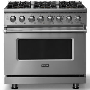 Viking 5 Series 36 in. 5.6 cu. ft. True European Convection Dual Fuel Range with 6 Sealed Burners - Stainless Steel - Liquid Propane Gas, Polished Chrome Trim Option, , hires