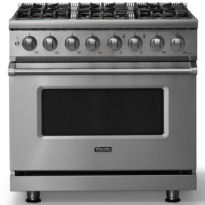 Viking 5 Series 36 in. 5.6 cu. ft. True European Convection Dual Fuel Range with 6 Sealed Burners - Stainless Steel - Liquid Propane Gas, Polished Chrome Trim Option | VDR53646BSSL