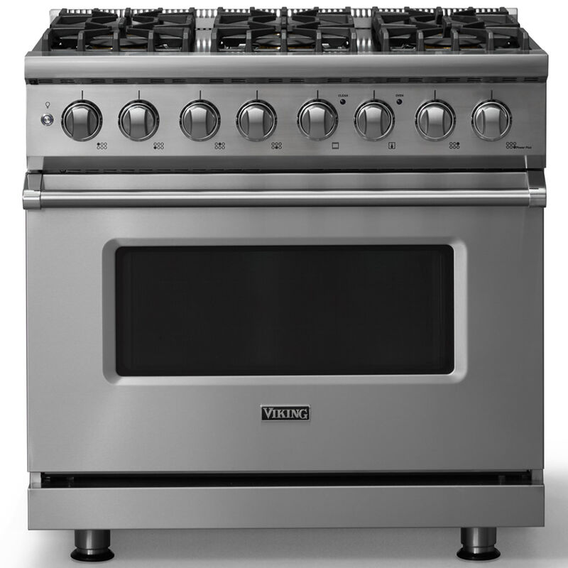Viking 5 Series 36 in. 5.6 cu. ft. True European Convection Dual Fuel Range with 6 Sealed Burners - Stainless Steel - Liquid Propane Gas, Polished Chrome Trim Option, , hires