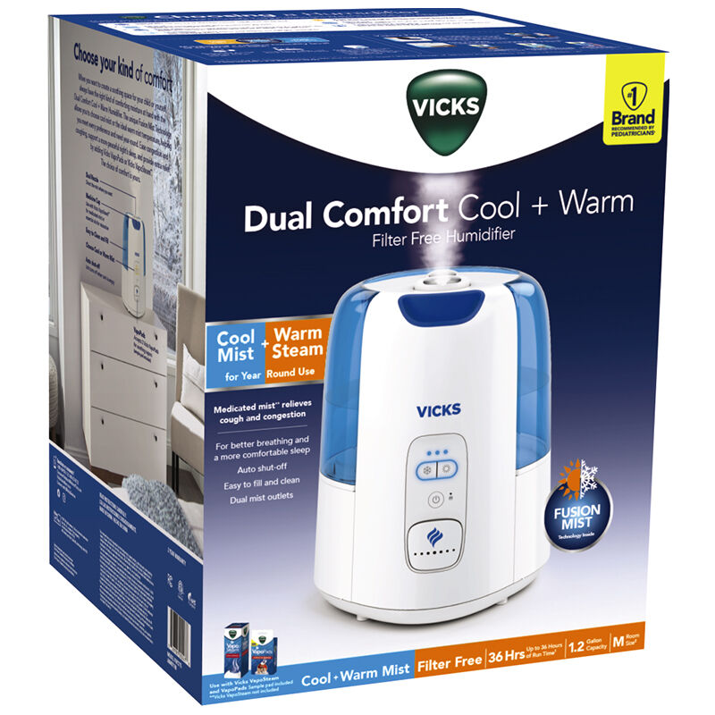 Vicks Cool & Warm Mist Humidifier with 3 Speed Settings & Removable Tank - White, , hires