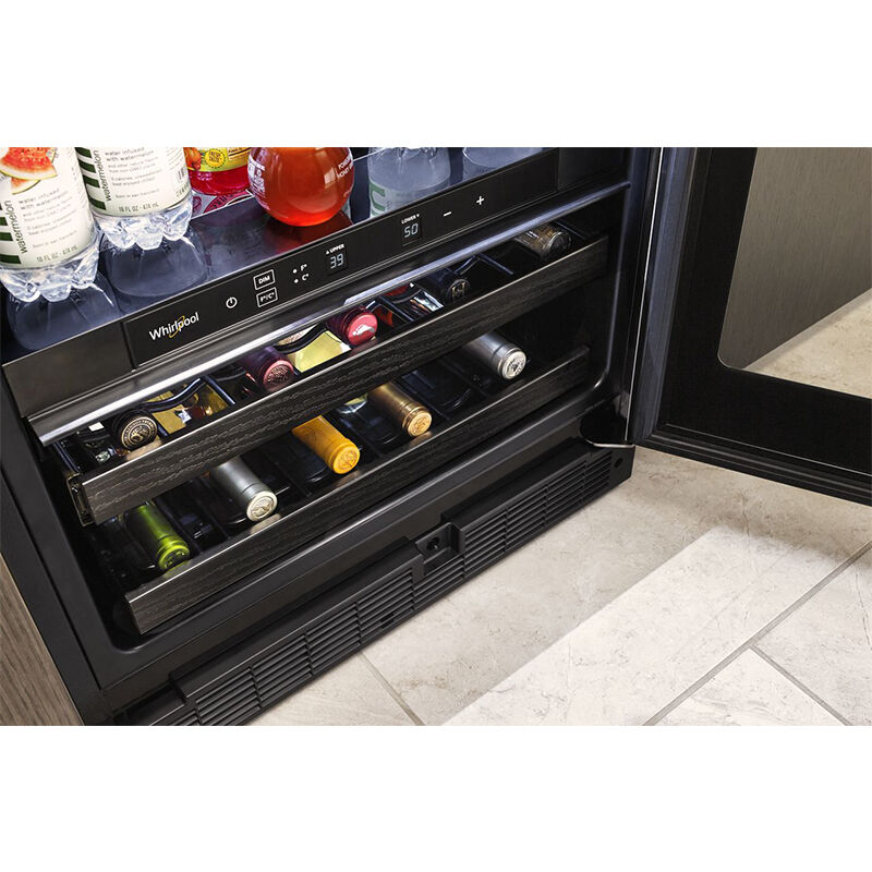 Whirlpool 24 in. 5.2 cu. ft. Beverage Center with 14 Bottle Wine Storage, Dual Zone & Digital Control - Stainless Steel, , hires