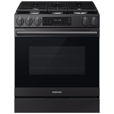 Samsung Bespoke 30 in. 6.0 cu. ft. Smart Air-Fry True European Convection Slide-In Gas Range with 5 Sealed Burners & Griddle - Matte Black Steel | NSG80H60SE