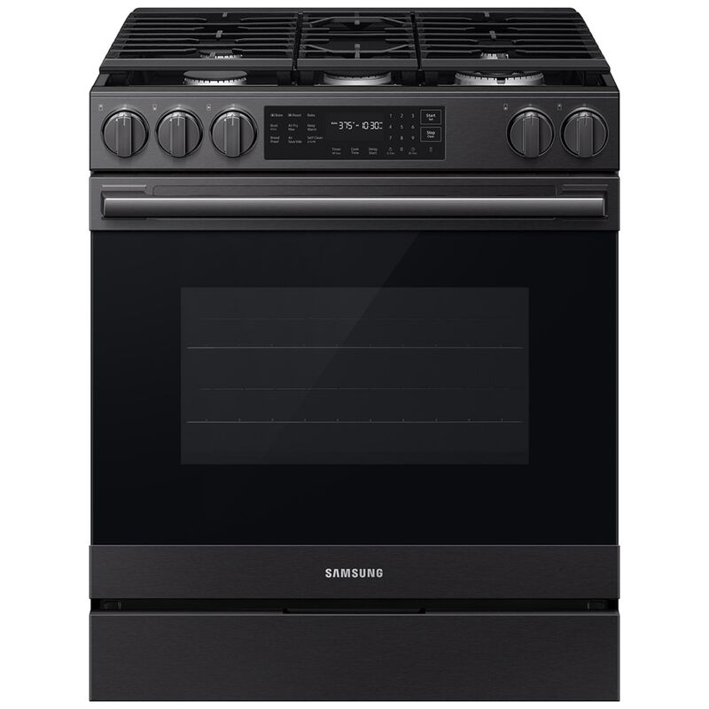Samsung Bespoke 30 in. 6.0 cu. ft. Smart Air-Fry True European Convection Slide-In Gas Range with 5 Sealed Burners & Griddle - Matte Black Steel, Matte Black Steel, hires