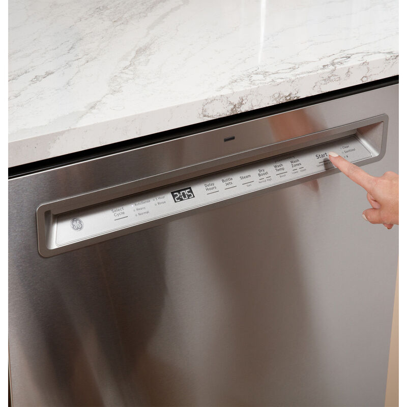 GE 24 in. Front Control Flush-Mount Dishwasher with 47 dBa Sound Level, 3rd-Rack, Dry Boost & Pocket Handle - Fingerprint Resistant Stainless, Fingerprint Resistant Stainless, hires