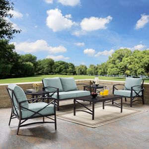 Crosley Kaplan 6 Piece Outdoor Loveseat Patio Furniture Set, Oil Rubbed Bronze with Mist Cushions, , hires