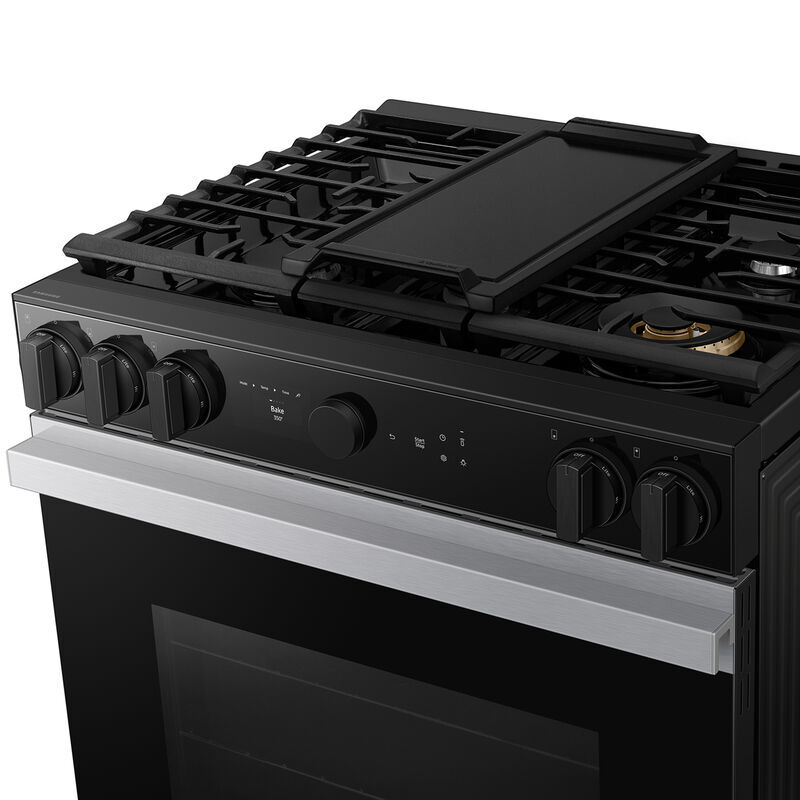 Samsung Bespoke 30 in. 6 cu. ft. Smart Air Fry True European Convection Slide-In Gas Range with 5 Sealed Burners & Griddle - Stainless Steel, Stainless Steel, hires