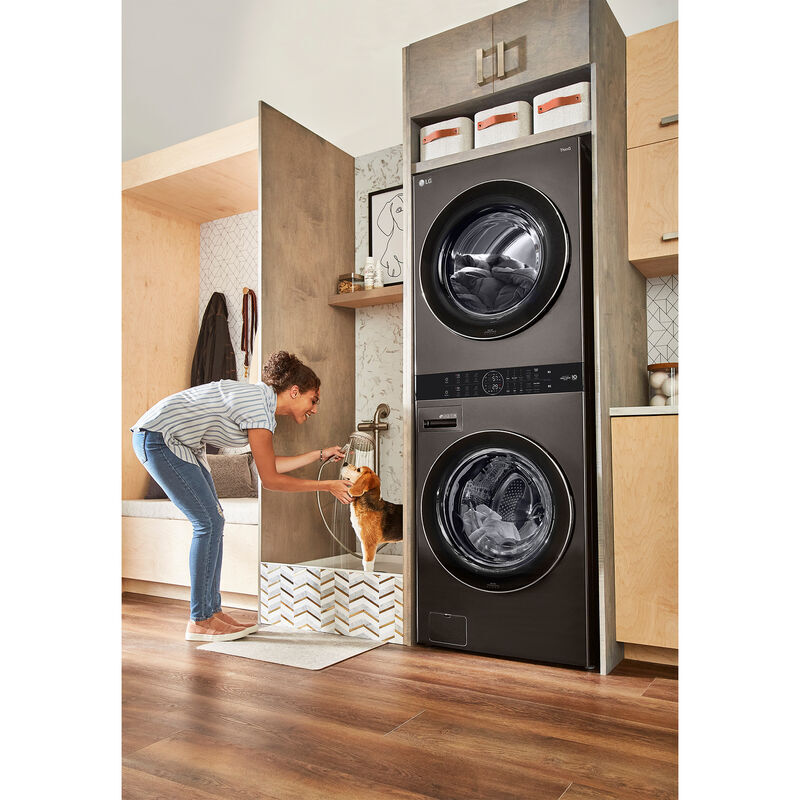 LG 27 in. WashTower with 4.5 cu. ft. Washer with 10 Wash Programs & 7.4 cu. ft. Electric Dryer with 9 Dryer Programs, Sensor Dry & Wrinkle Care - Black Steel, Black Steel, hires