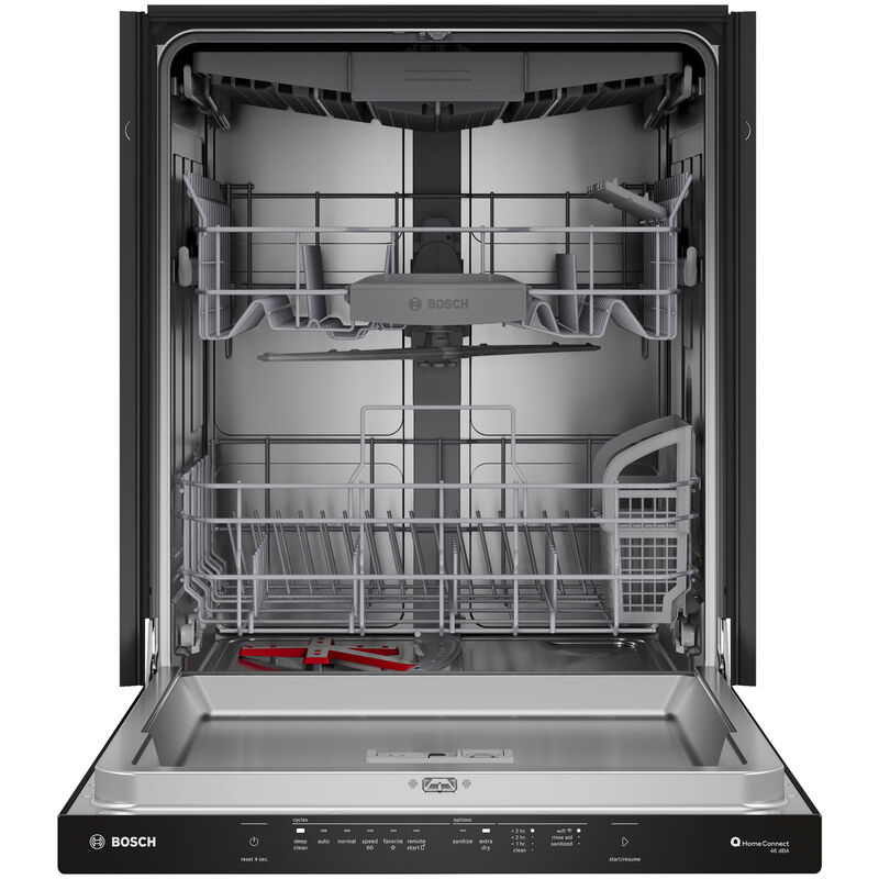 Bosch 300 Series 24 in. Top Control Flush-Mount Smart Dishwasher with 46 dBa Sound Level, 3rd-Rack, PureDry & Pocket Handle - Black, , hires