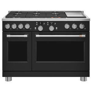 Cafe 48 in. 8.3 cu. ft. Smart Air Fry Convection Double Oven Freestanding Dual Fuel Range with 6 Sealed Burners & Griddle - Matte Black, Matte Black, hires