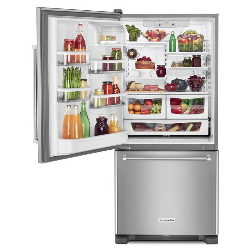 KitchenAid 30 in. 19.0 cu. ft. Bottom Freezer Refrigerator Left Hinged - Stainless Steel, , hires