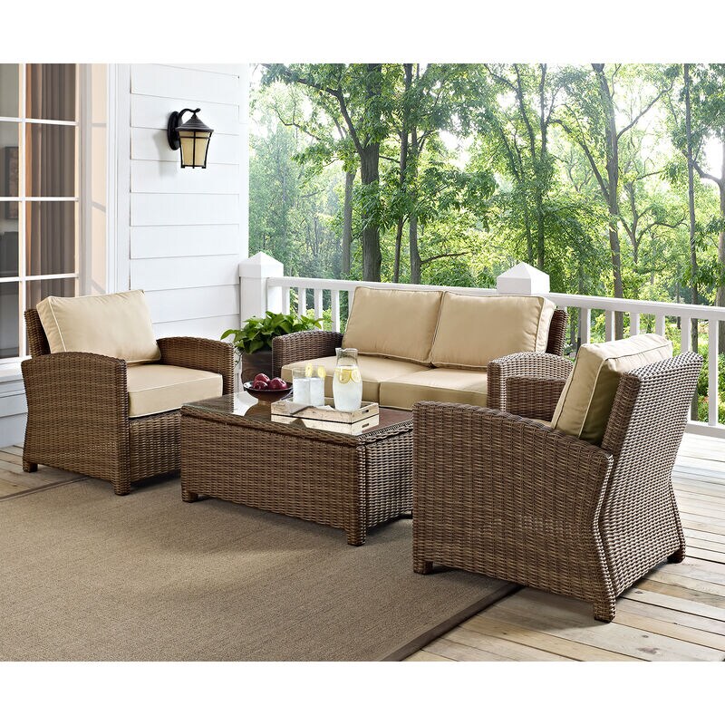 Crosley Bradenton 4-Piece Outdoor Loveseat Patio Furniture Set - Sand, , hires