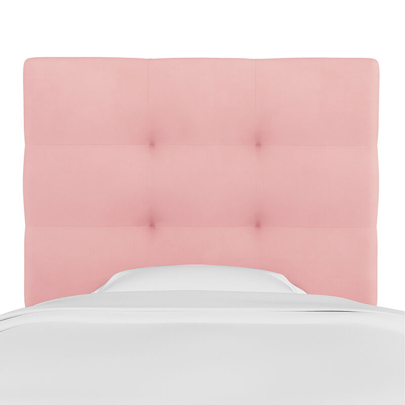 Skyline Furniture Kids Pull Tufted Microsuede Fabric Full Size Headboard-Light Pink, , hires