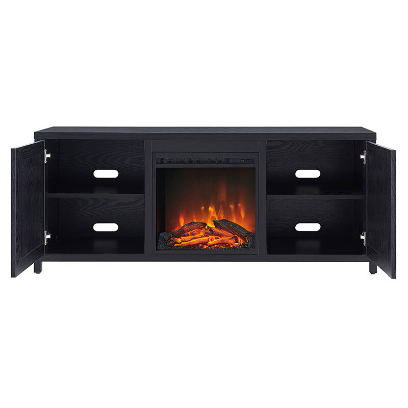 Hudson & Canal Granger 58" Stand with Log Fireplace Insert - Black, , hires