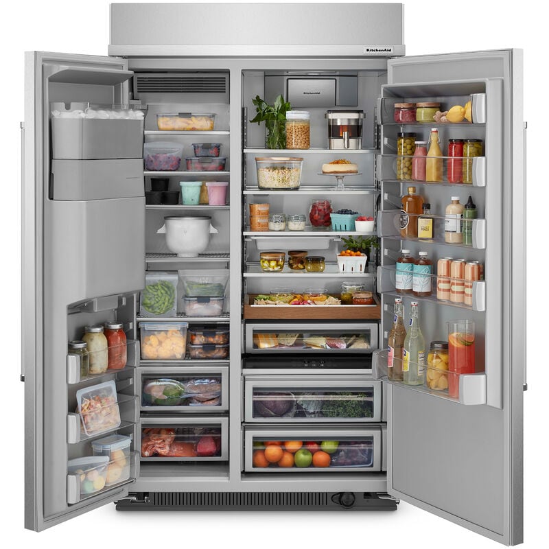 KitchenAid 48 in. 29.4 cu. ft. Built-In Counter Depth Side by Side Refrigerator with Ice & Water Dispenser - Stainless Steel, Stainless Steel, hires