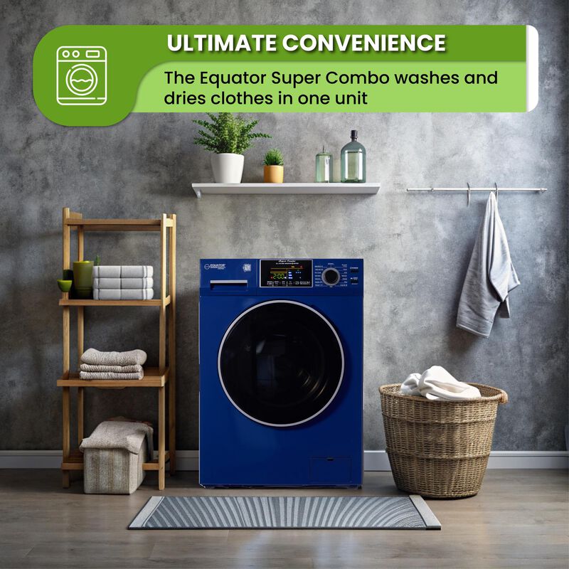 Equator 24 in. 1.9 cu. ft. Electric Front Load All-in-One Laundry Center with Sanitize Cycle & Sensor Dry - Blue, Blue, hires