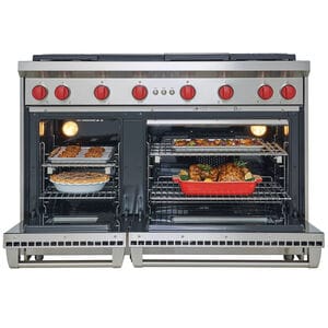 Wolf 48 in. 6.9 cu. ft. Standard Convection Double Oven Gas Range with 6 Sealed Burners & Griddle - Stainless Steel, , hires