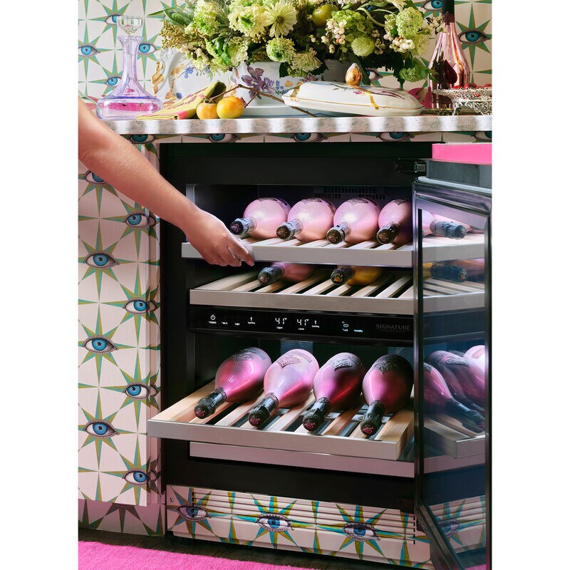 Signature Kitchen Suite 24 in. Undercounter Smart Wine Cooler with Metal & Wood Racks, Dual Temperature Zones & 41 Bottle Capacity - Custom Panel Ready, , hires