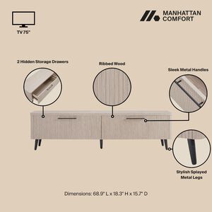 Manhattan Comfort Mid Century Modern Jodie 68.9" TV Stand - Whitewashed Oak, White, hires