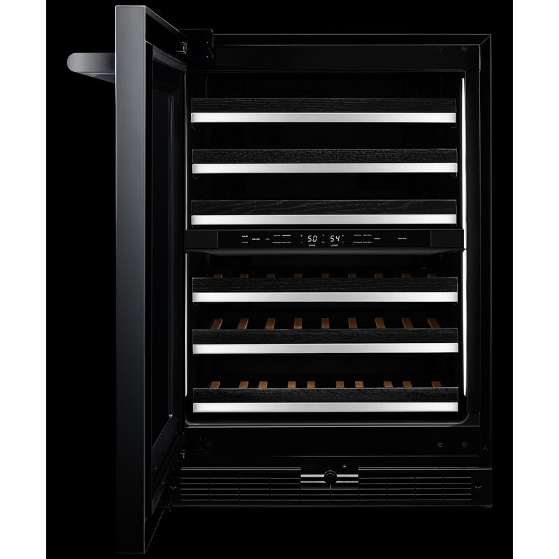 JennAir Rise 24 in. Undercounter Wine Cooler with Wood Racks, Dual Temperature Zones & 45 Bottle Capacity - Stainless Steel, , hires