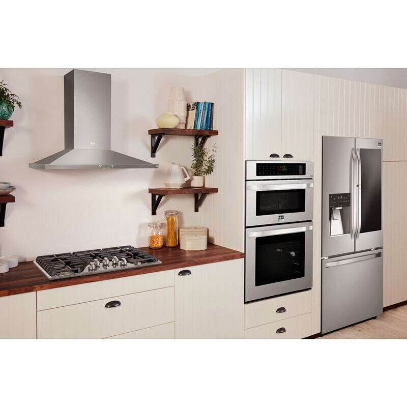 LG Studio 30 in. Smart Ducted Chimney Style Range Hood with 600 CFM, 5 Fan Speeds & 1 LED Light - Stainless Steel, , hires