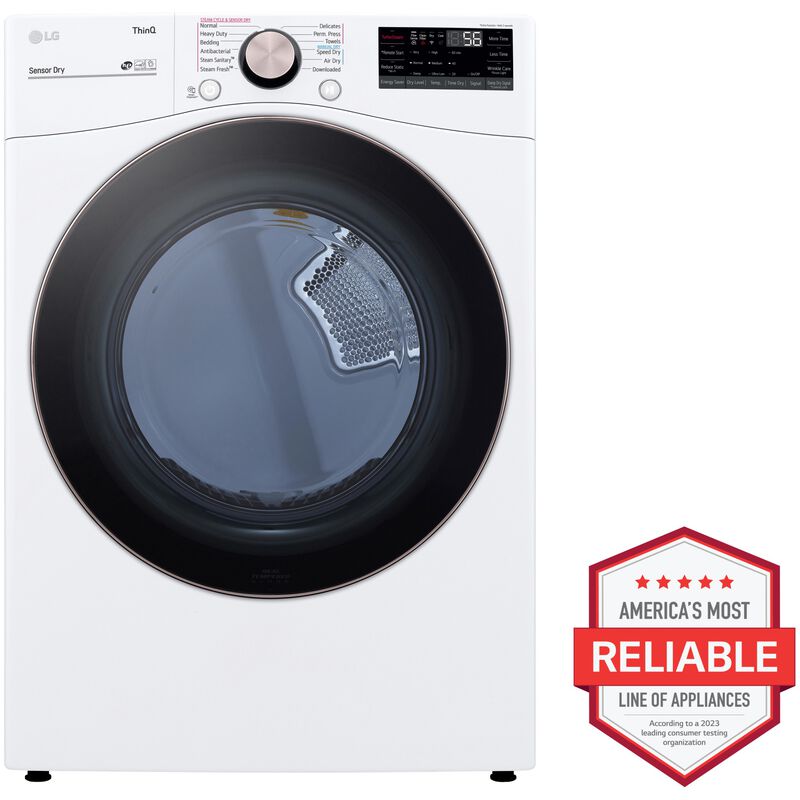 LG 27 in. 7.4 cu. ft. Smart Stackable Round-Door Electric Dryer with Built-In Intelligence, Sensor Dry, Turbo Steam, Sanitize & Steam Cycle - White, White, hires