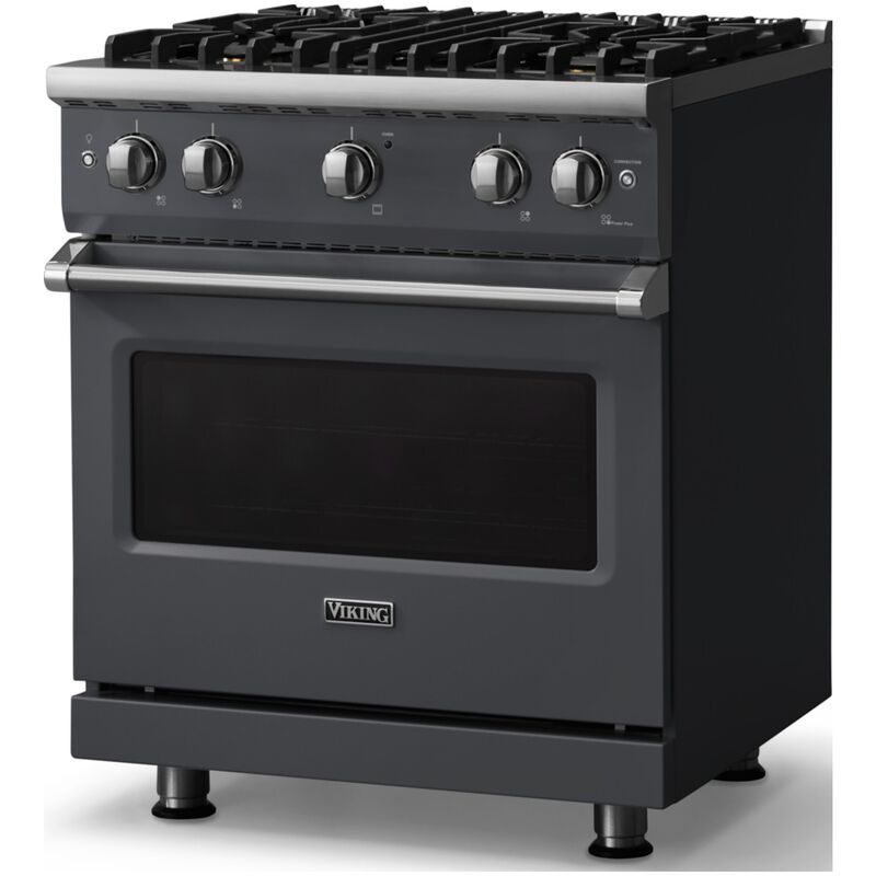 Viking 5 Series 30 in. 4.0 cu. ft. Standard Convection Gas Range with 4 Sealed Burners - Cast Black - Natural Gas, Polished Chrome Trim Option, , hires