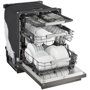 LG 24 in. Top Control Flush-Mount Smart Dishwasher with 42 dBA Sound Level, 3rd-Rack & Dynamic Heat Dry with AutoVent Dry - Black Stainless Steel, , hires