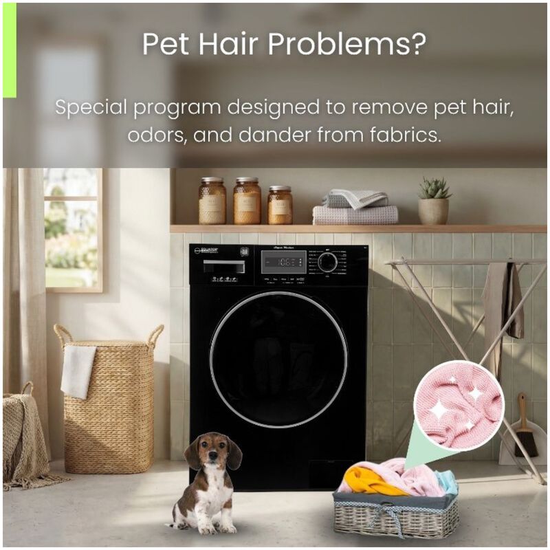 Equator Compact 24 in. 1.57 cu. ft. Stackable Front Load Washer with Pet & Sanitize Cycle - Black, , hires