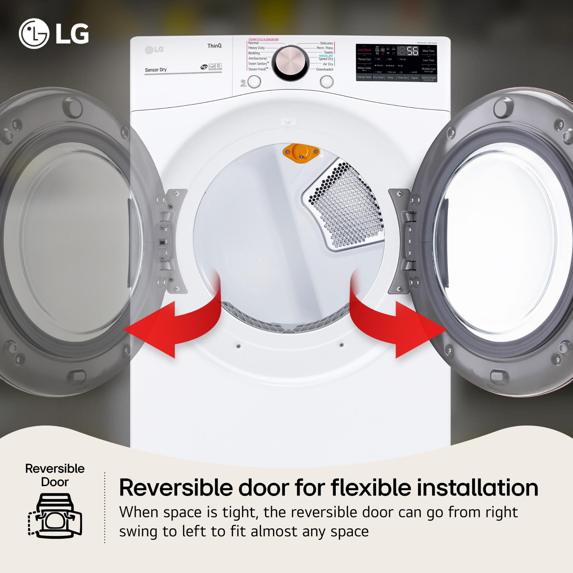 LG 27 in. 7.4 cu. ft. Smart Stackable Round-Door Gas Dryer with