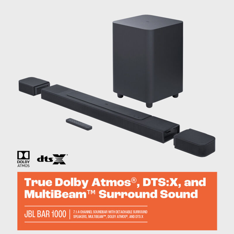 JBL - BAR 1000 7.1.4ch Dolby Atmos Soundbar with Wireless Subwoofer and  Detachable Rear Speakers - Black