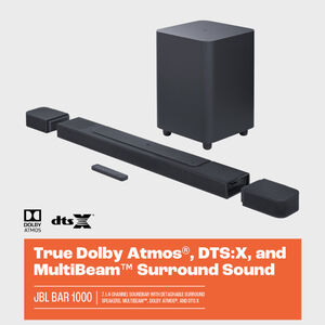 JBL - BAR 1000 7.1.4ch Dolby Atmos Soundbar with Wireless Subwoofer and Detachable Rear Speakers - Black, , hires