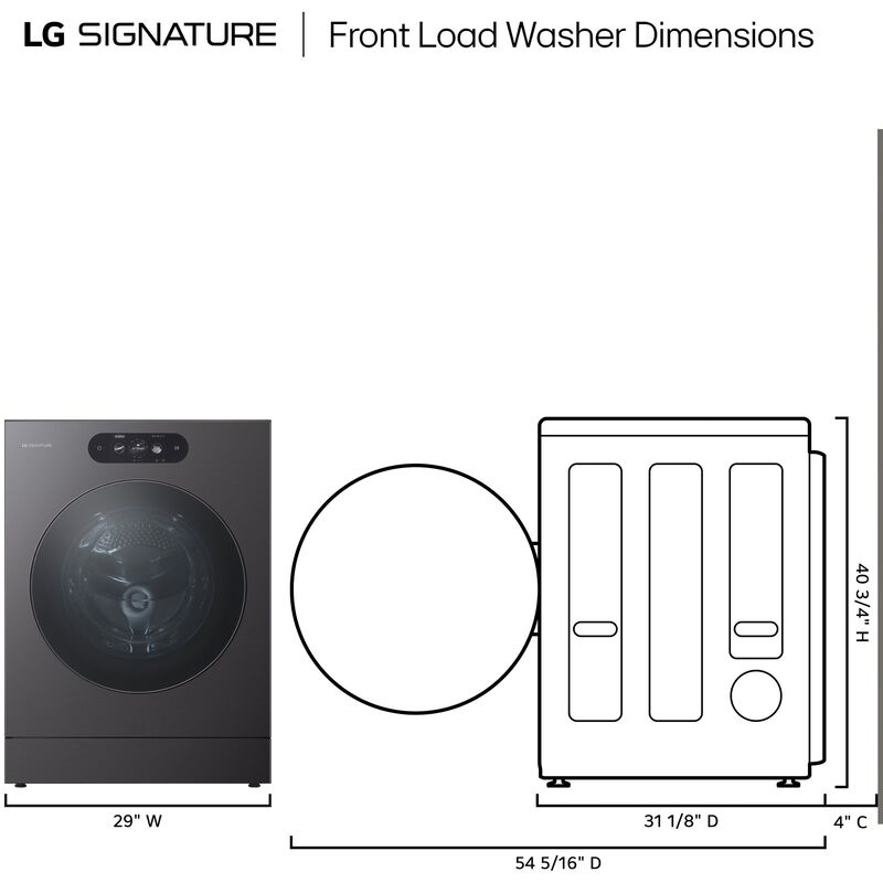 LG 29 in. 5.8 cu. ft. Smart Stackable Front Load Washer with Built-In Intelligence, TurboWash 360, EZ Dispense, Sanitize & Steam Cycle - Brushed Black Steel, , hires