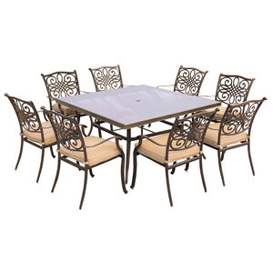Hanover Traditions 9-Piece 60" Square Glass Top Dining Set - Tan, , hires