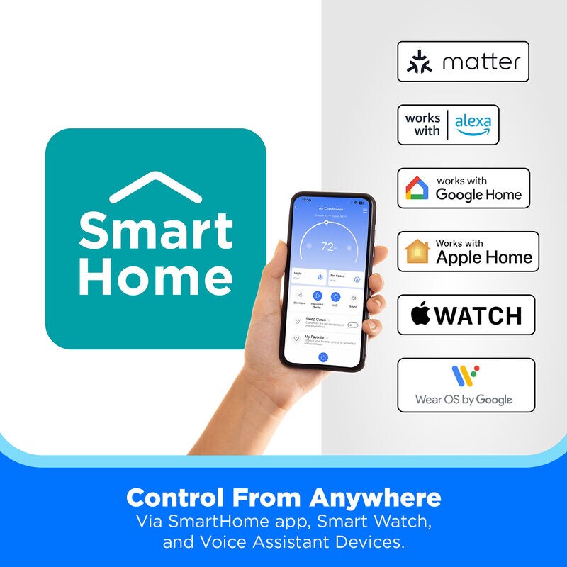 Midea 8,000 BTU 115V Smart Window Air Conditioner with 3 Fan Speeds, Sleep Mode & Remote Control - White, , hires