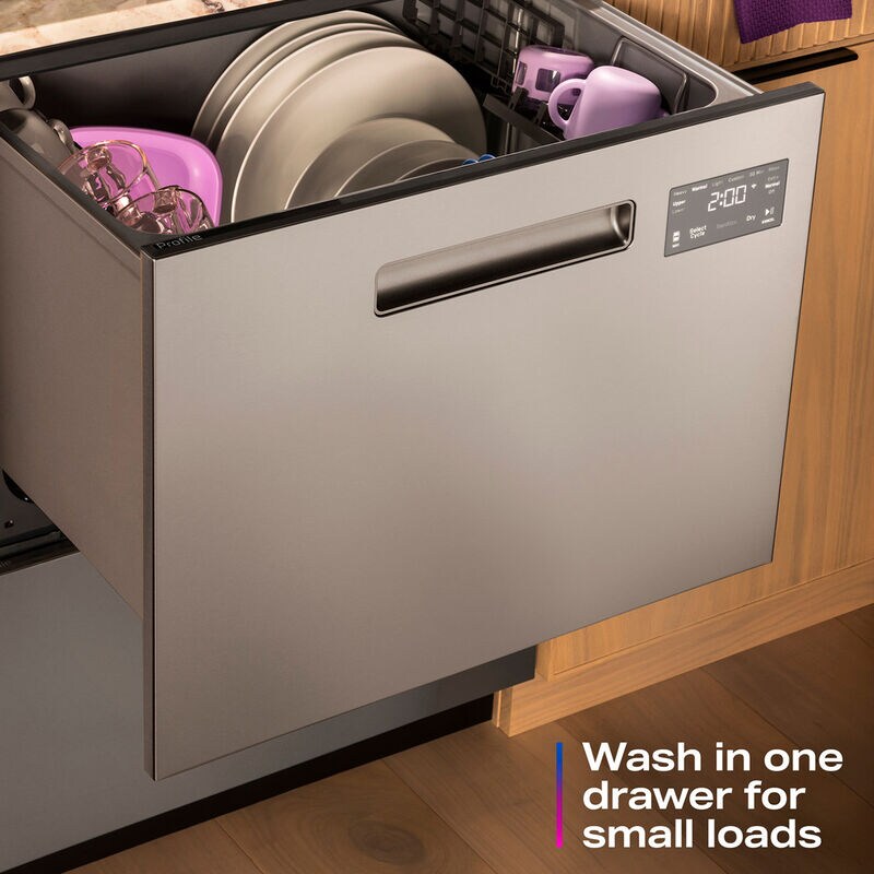 GE Profile 24 in. Smart Double Dishwasher Drawer with Front Control, 48 dBA Sound Level & Pocket Handle - Fingerprint Resistant Stainless, , hires