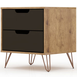 Manhattan Comfort Rockefeller Mid-Century Modern 2-Drawer Nightstand - Textured Gray, Gray, hires