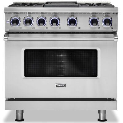Viking 7 Series 36 in. 5.6 cu. ft. Convection Oven Freestanding Dual Fuel Range with 4 Sealed Burners & Griddle - Stainless Steel | VDR73624GSS