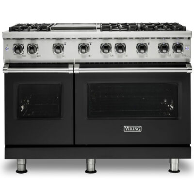 Viking 5 Series 48 in. 6.1 cu. ft. Convection Double Oven Freestanding Gas Range with 6 Sealed Burners & Griddle - Cast Black | VGR5486GCS