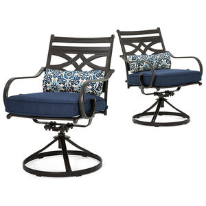 Montclair 5-Piece Patio Dining Set in Navy Blue with 4 Swivel Rockers and a 40 Inch Square Table, , hires