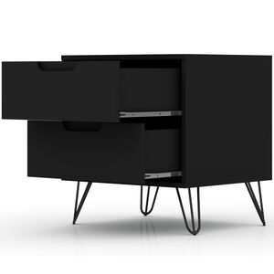 Manhattan Comfort Rockefeller Mid-Century Modern 2-Drawer Nightstand Black, Black, hires