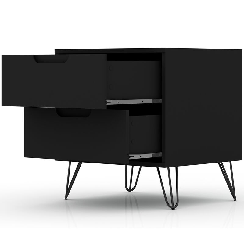 Manhattan Comfort Rockefeller Mid-Century Modern 2-Drawer Nightstand Black, Black, hires