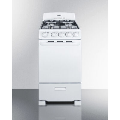 Summit 20 in. 2.3 cu. ft. Oven Freestanding Gas Range with 4 Sealed Burners - White | RG200WS